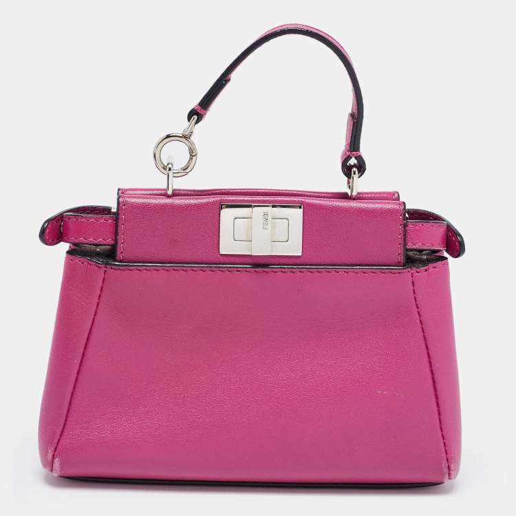 Pre Owned Fendi Fuchsia Leather Micro Peekaboo Crossbody Bag