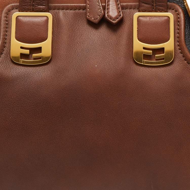 Pre Owned Fendi Two Tone Brown Leather Chameleon Satchel 