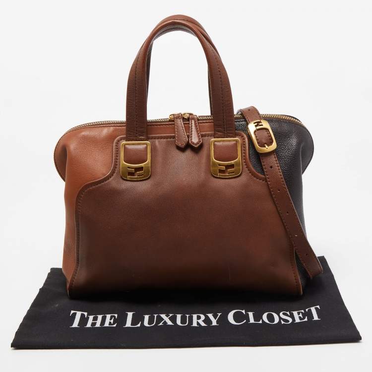 Pre Owned Fendi Two Tone Brown Leather Chameleon Satchel 