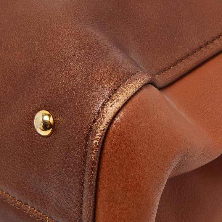 Pre Owned Fendi Two Tone Brown Leather Chameleon Satchel 