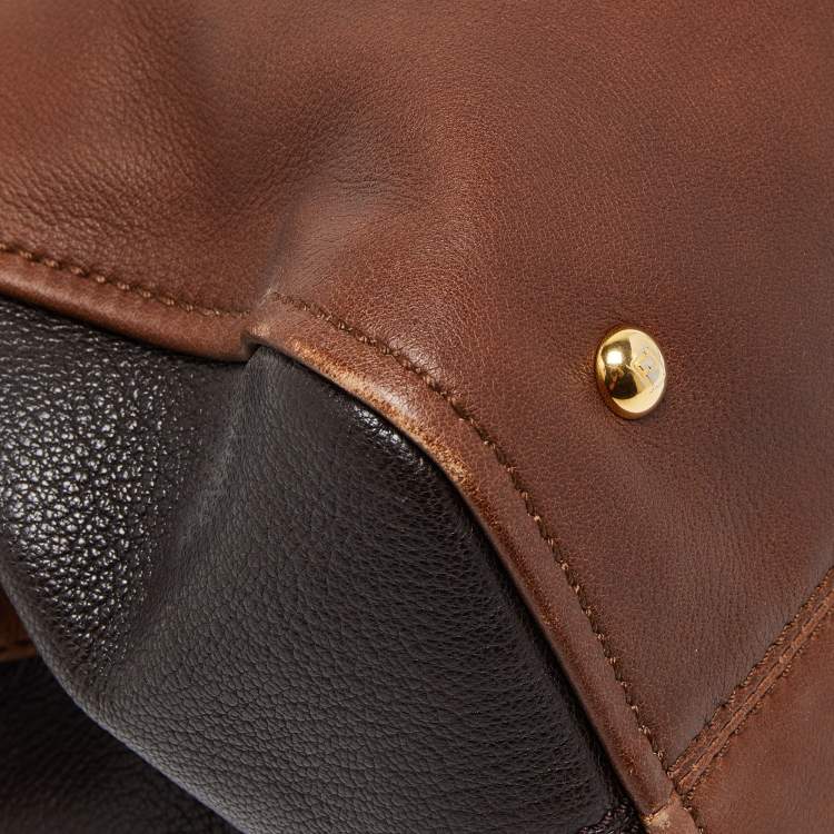 Pre Owned Fendi Two Tone Brown Leather Chameleon Satchel 