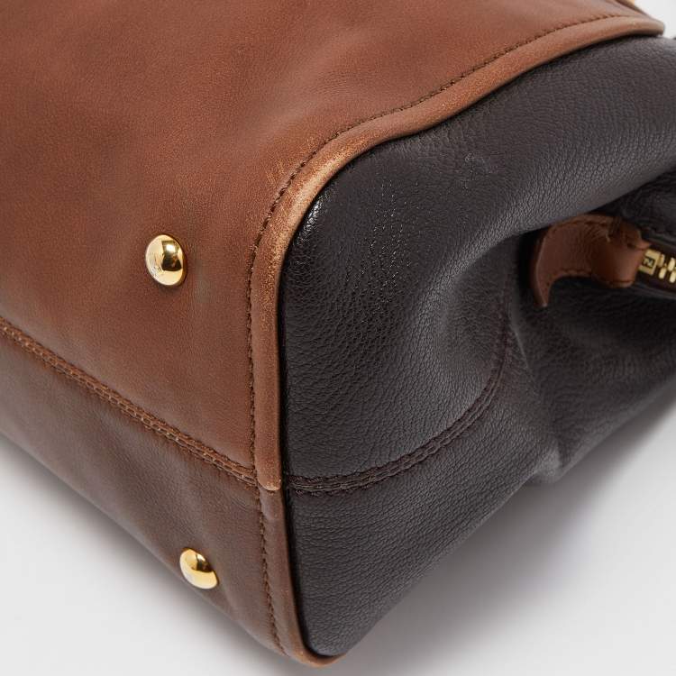 Pre Owned Fendi Two Tone Brown Leather Chameleon Satchel 