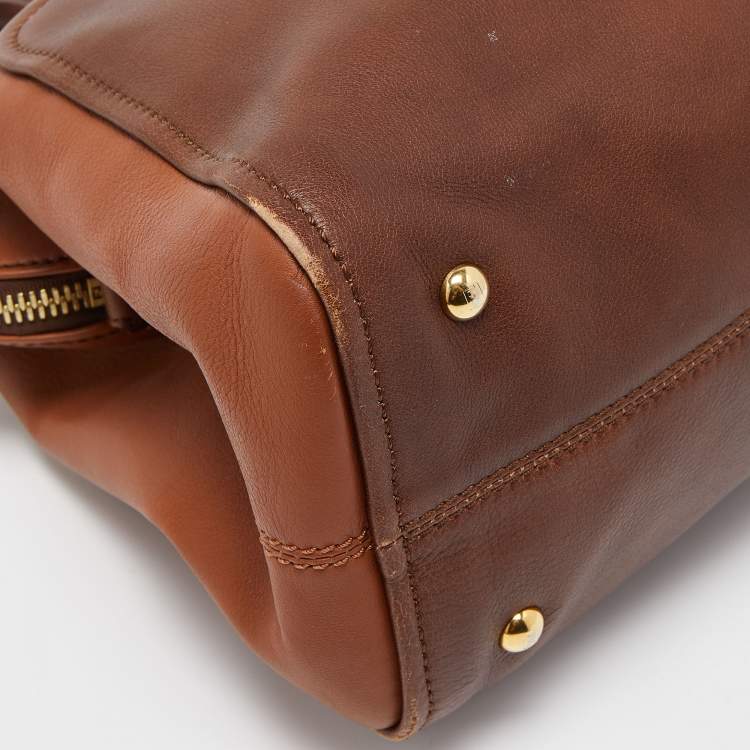 Pre Owned Fendi Two Tone Brown Leather Chameleon Satchel 