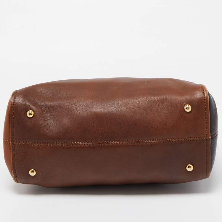 Pre Owned Fendi Two Tone Brown Leather Chameleon Satchel 