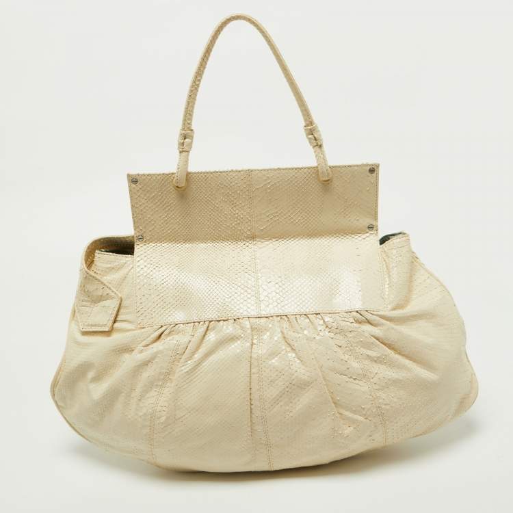 Pre Owned Fendi Off White Watersnake Leather To You Convertible Top Handle Bag