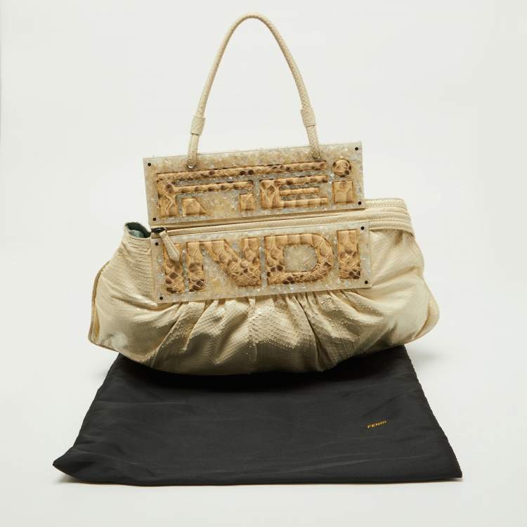 Pre Owned Fendi Off White Watersnake Leather To You Convertible Top Handle Bag