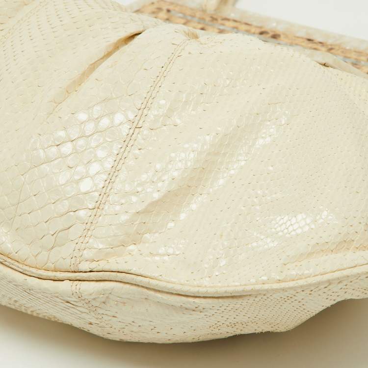 Pre Owned Fendi Off White Watersnake Leather To You Convertible Top Handle Bag