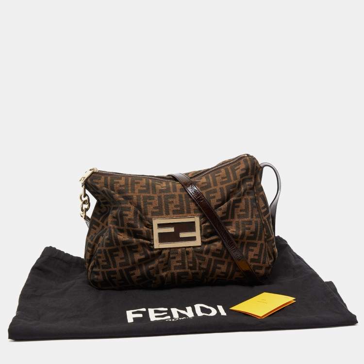 Pre Owned Fendi Tobacco Zucca Canvas and Patent Leather Mia Zip Shoulder Bag