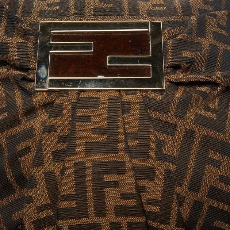 Pre Owned Fendi Tobacco Zucca Canvas and Patent Leather Mia Zip Shoulder Bag