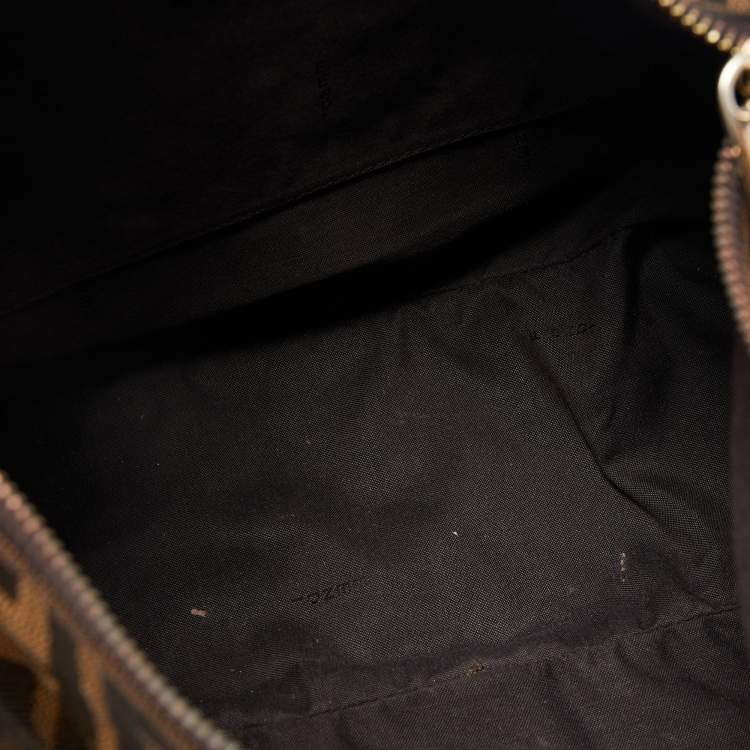 Pre Owned Fendi Tobacco Zucca Canvas and Patent Leather Mia Zip Shoulder Bag