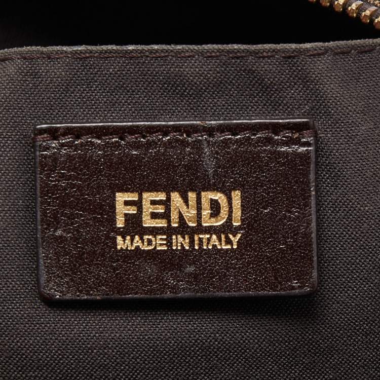 Pre Owned Fendi Tobacco Zucca Canvas and Patent Leather Mia Zip Shoulder Bag