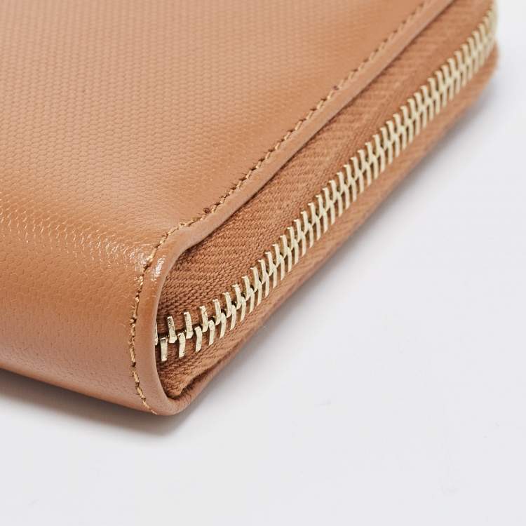 Pre Owned Fendi Tan Leather Zip Around Wallet