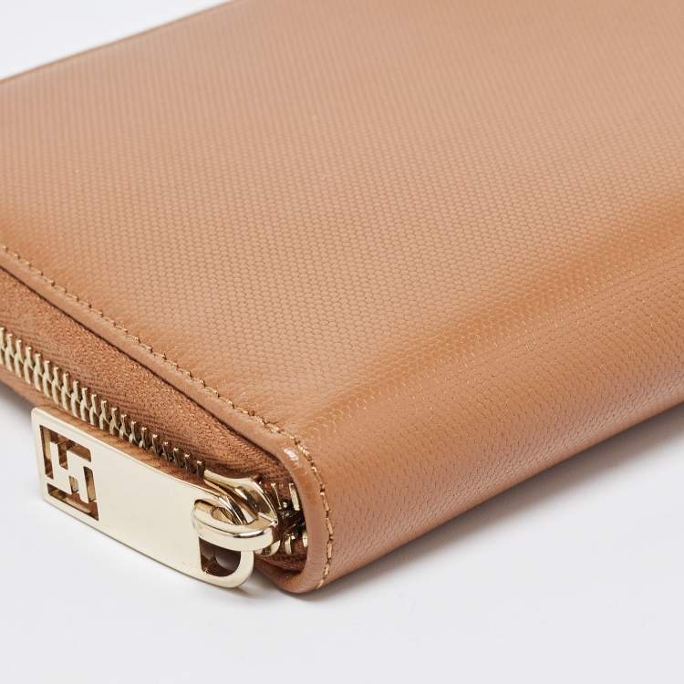 Pre Owned Fendi Tan Leather Zip Around Wallet