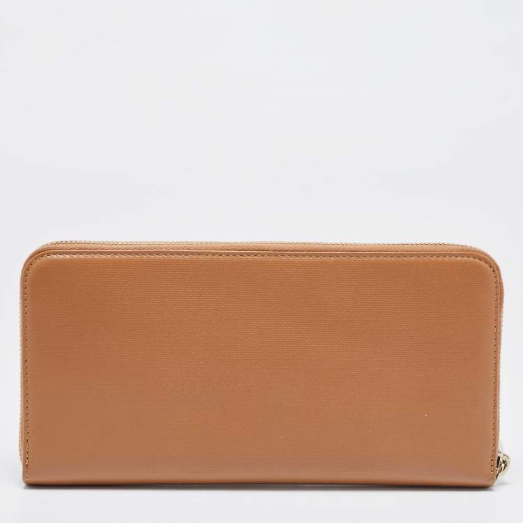 Pre Owned Fendi Tan Leather Zip Around Wallet