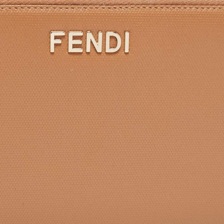Pre Owned Fendi Tan Leather Zip Around Wallet