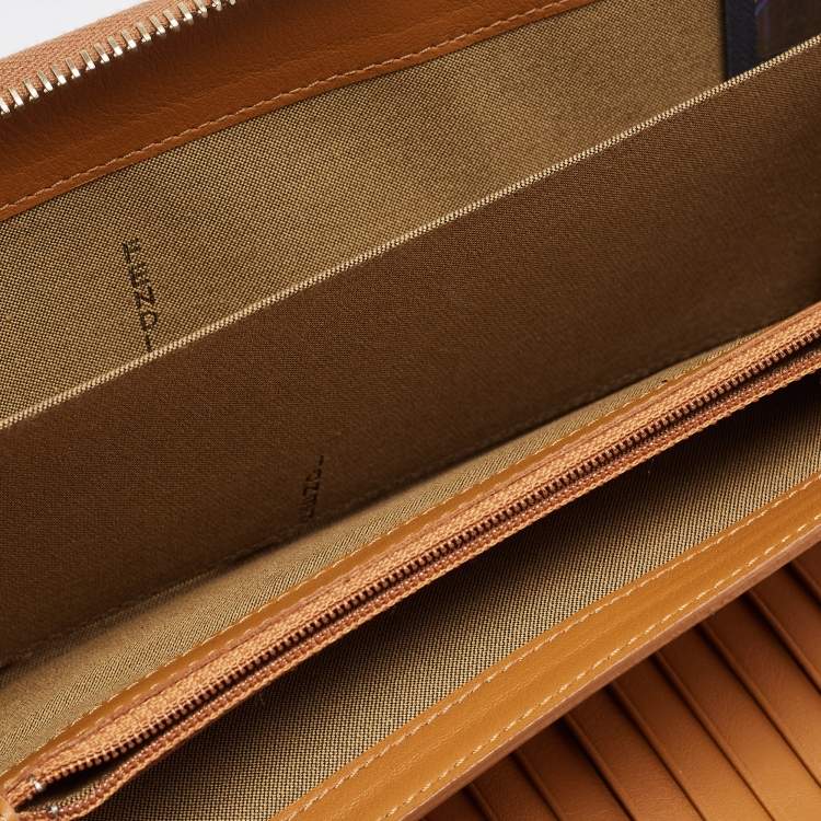 Pre Owned Fendi Tan Leather Zip Around Wallet