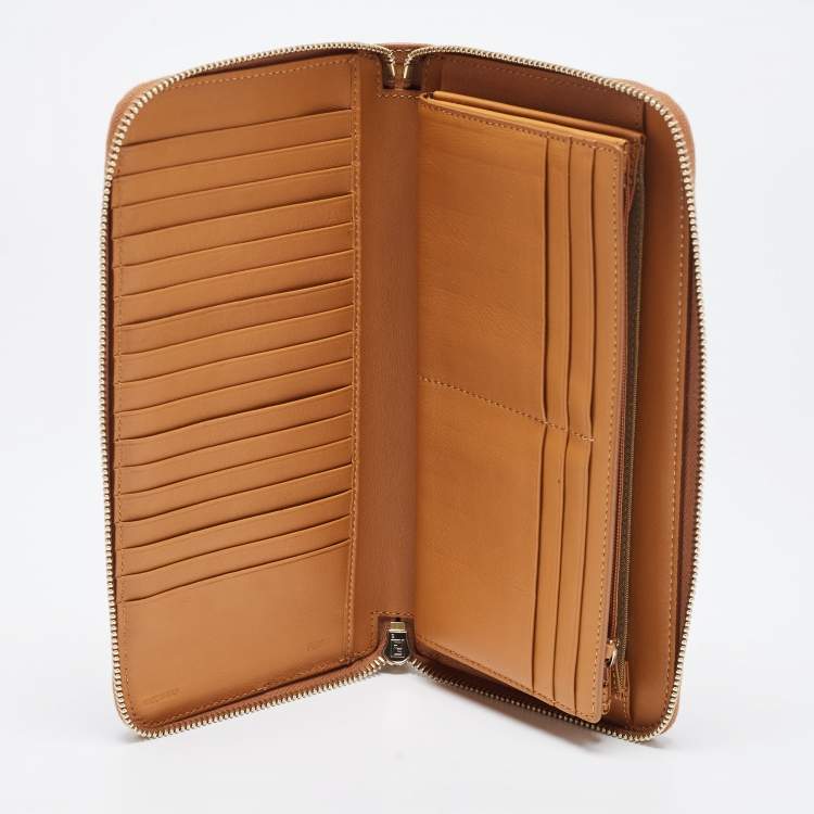 Pre Owned Fendi Tan Leather Zip Around Wallet