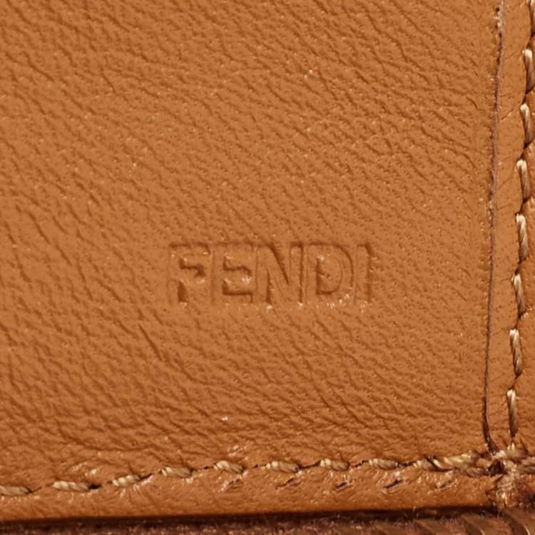 Pre Owned Fendi Tan Leather Zip Around Wallet