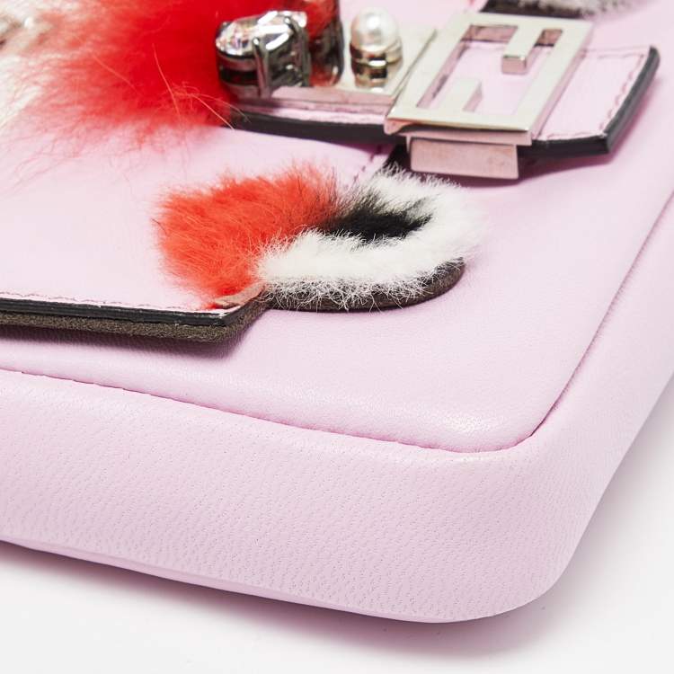 Pre Owned Fendi Multicolor Leather and Fox Fur Micro Buggie Baguette Bag