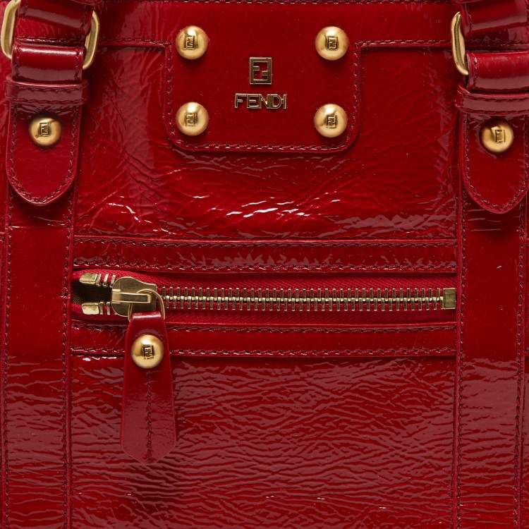 Pre Owned Fendi Red Wrinkled Patent Leather De Jour Bag