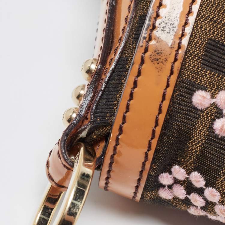 Pre Owned Fendi Tobacco Zucca Embroidered Canvas Small Chef Shoulder Bag