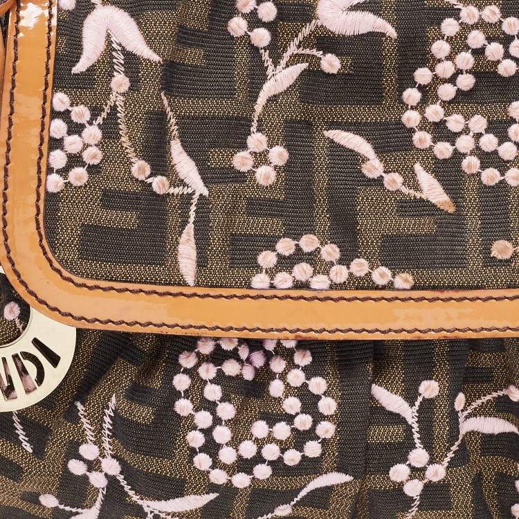 Pre Owned Fendi Tobacco Zucca Embroidered Canvas Small Chef Shoulder Bag