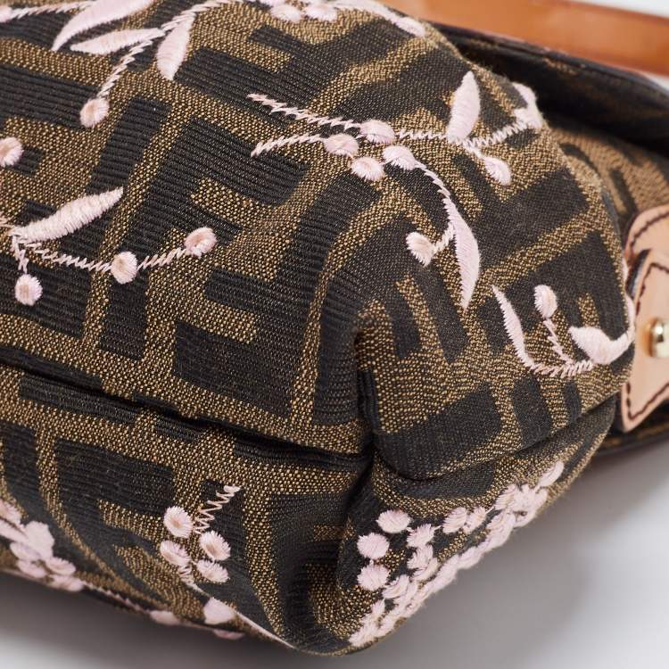 Pre Owned Fendi Tobacco Zucca Embroidered Canvas Small Chef Shoulder Bag