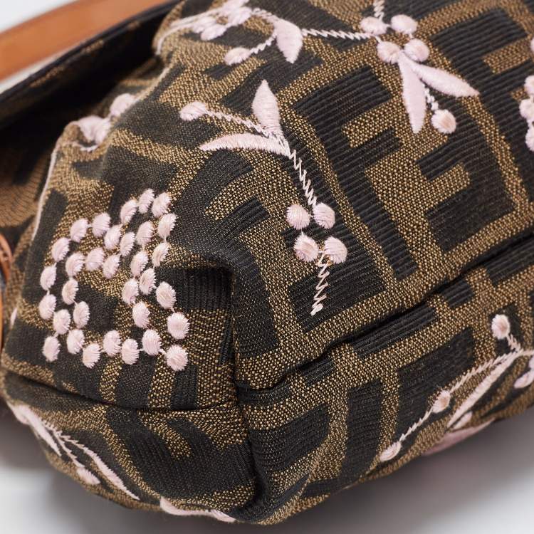 Pre Owned Fendi Tobacco Zucca Embroidered Canvas Small Chef Shoulder Bag