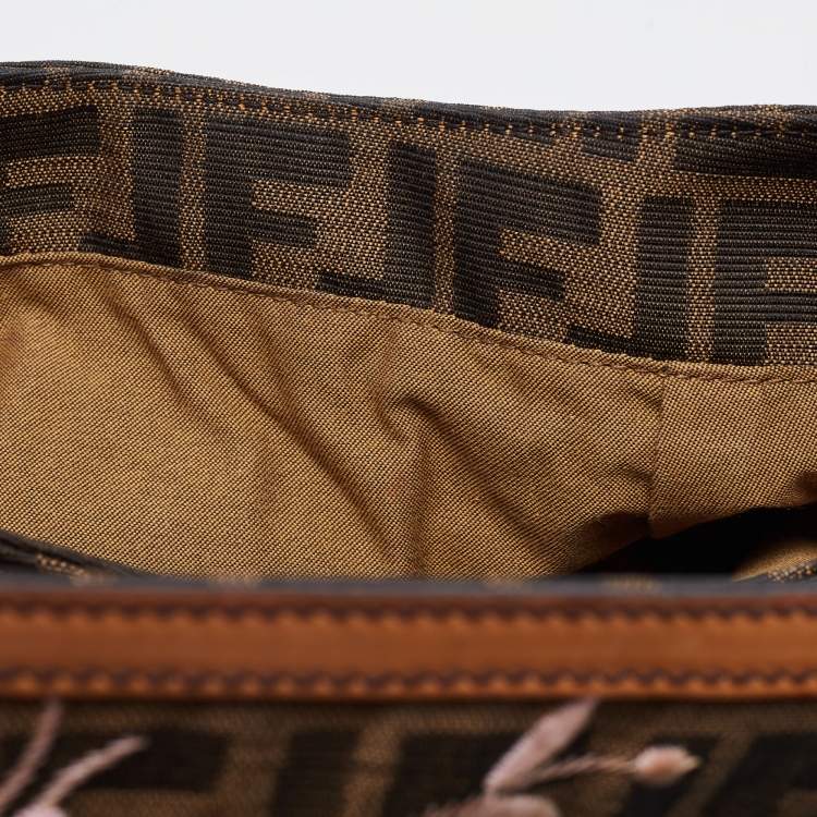 Pre Owned Fendi Tobacco Zucca Embroidered Canvas Small Chef Shoulder Bag