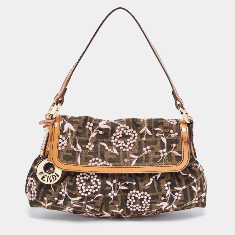 Fendi Zucca Print Neverful Tote Shoulder Bag - Leather/ Canvas, Brown/Black