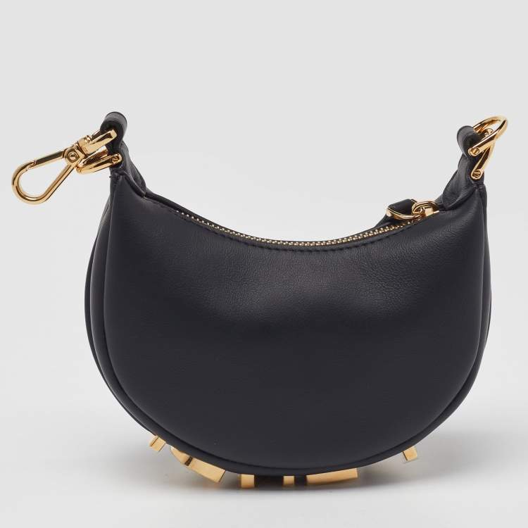 Pre Owned Fendi Black Leather Nano Fendigraphy Hobo