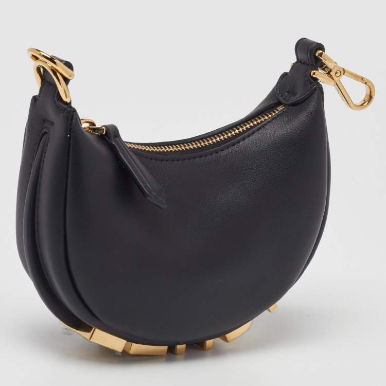 Pre Owned Fendi Black Leather Nano Fendigraphy Hobo