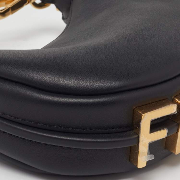 Pre Owned Fendi Black Leather Nano Fendigraphy Hobo
