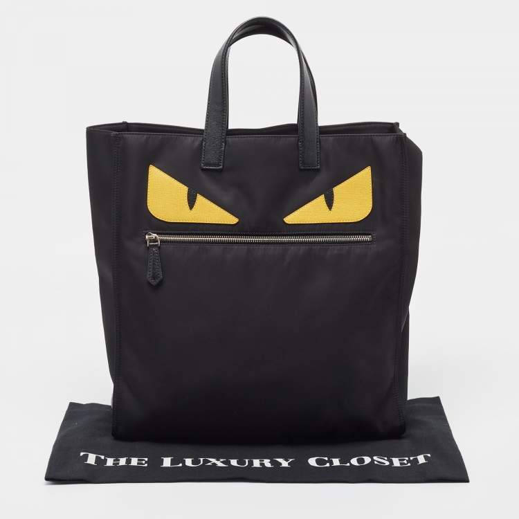 Pre Owned Fendi Black Nylon Monster Eye Shopper Tote