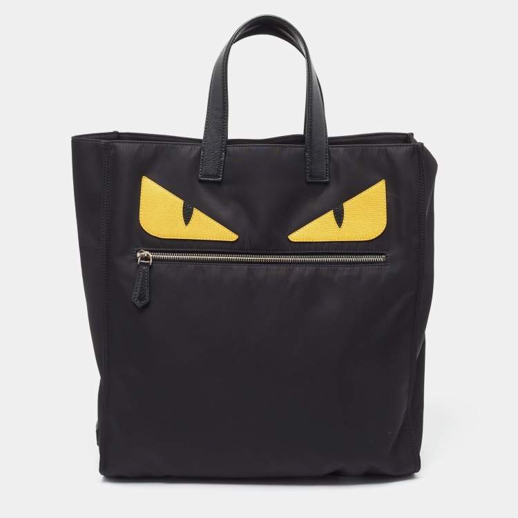 Pre Owned Fendi Black Nylon Monster Eye Shopper Tote