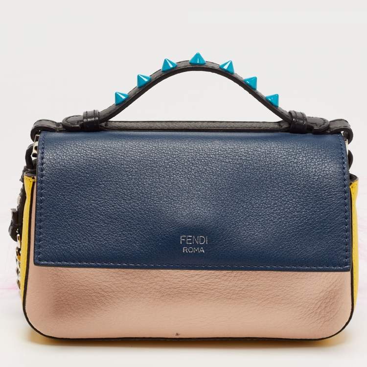 Pre Owned Fendi Multicolor Fox and Snakeskin Trimmed Leather Double Micro Baguette Bag