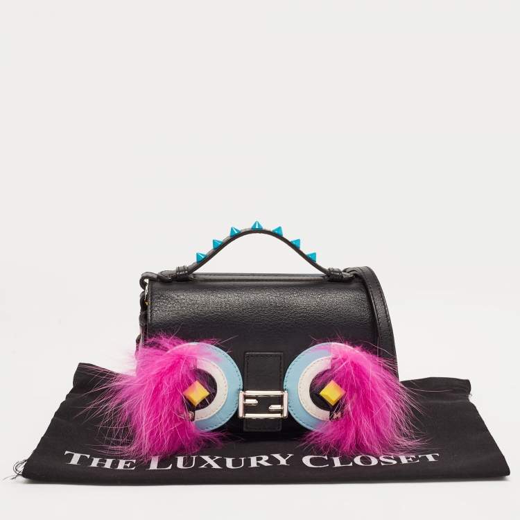 Pre Owned Fendi Multicolor Fox and Snakeskin Trimmed Leather Double Micro Baguette Bag