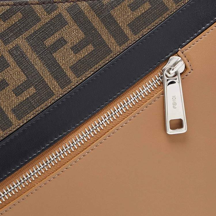 Pre Owned Fendi Tri Color Coated Canvas and Leather Diagonal Wristlet Pouch