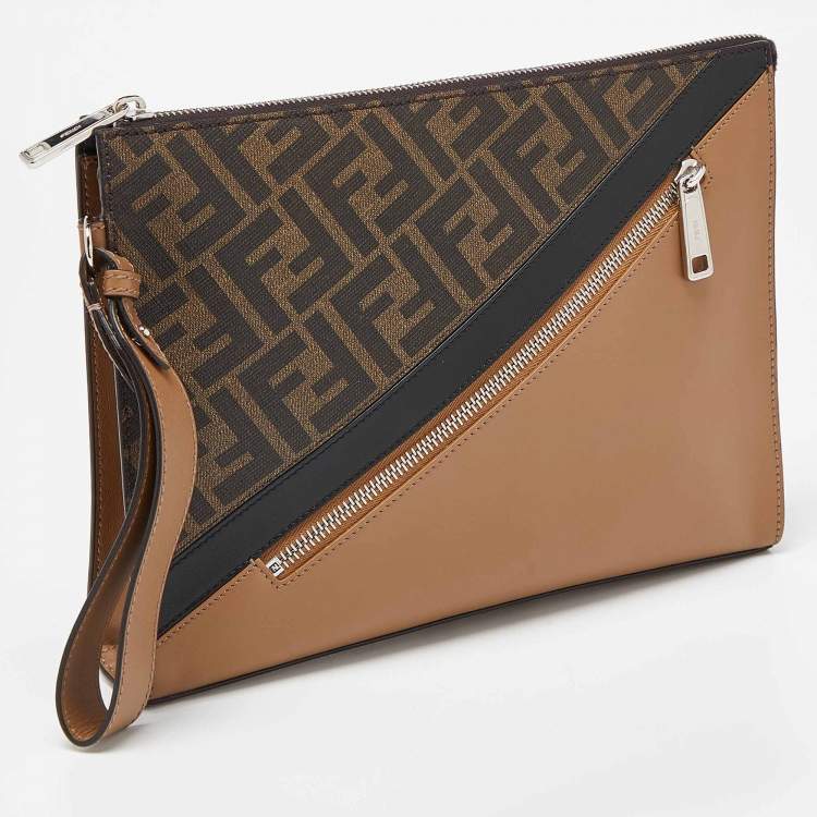 Pre Owned Fendi Tri Color Coated Canvas and Leather Diagonal Wristlet Pouch