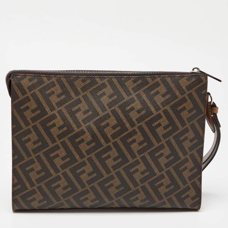 Pre Owned Fendi Tri Color Coated Canvas and Leather Diagonal Wristlet Pouch