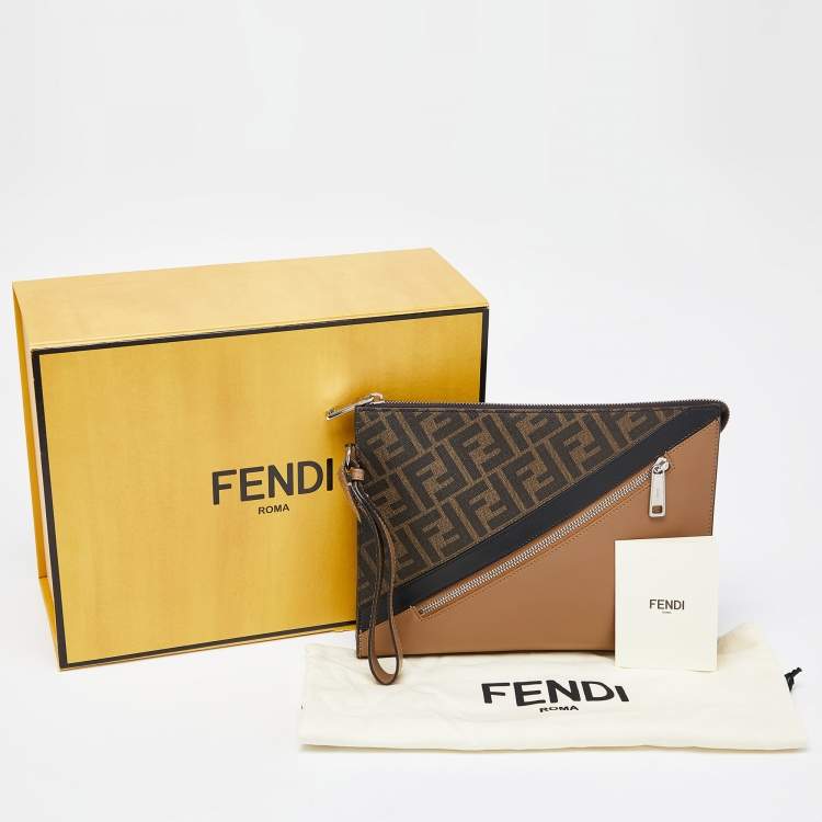 Pre Owned Fendi Tri Color Coated Canvas and Leather Diagonal Wristlet Pouch