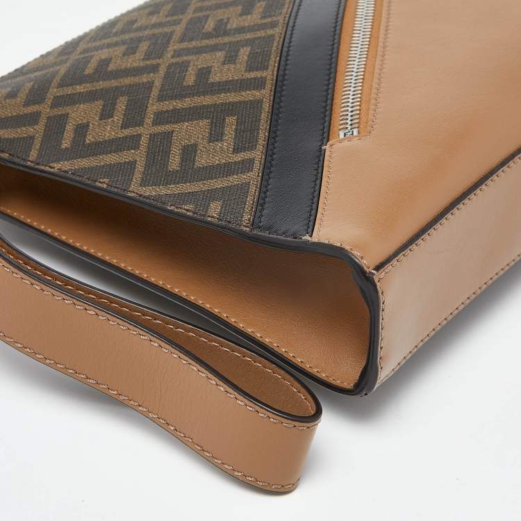 Pre Owned Fendi Tri Color Coated Canvas and Leather Diagonal Wristlet Pouch
