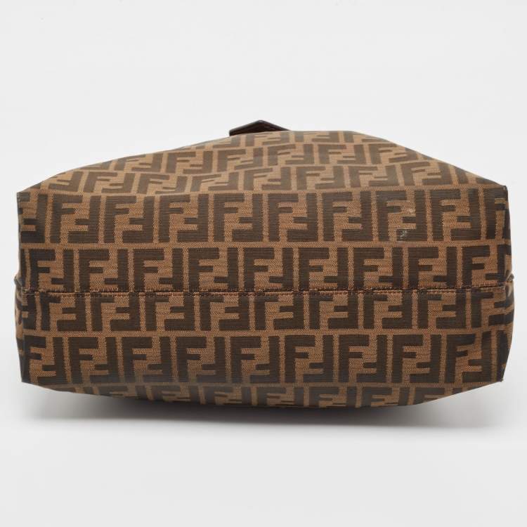 Pre Owned Fendi Tobacco Zucca Canvas and Leather Clasp Shoulder Bag
