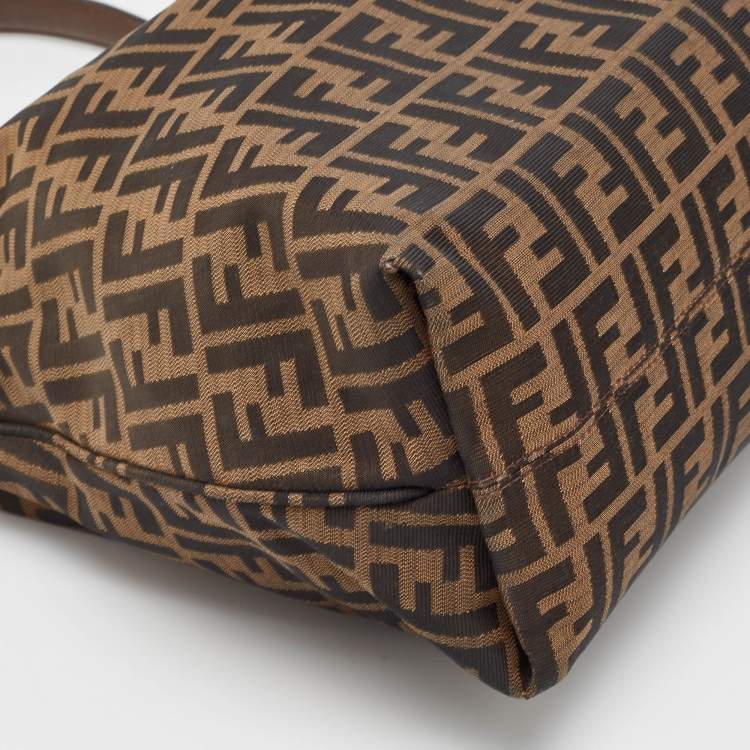 Pre Owned Fendi Tobacco Zucca Canvas and Leather Clasp Shoulder Bag