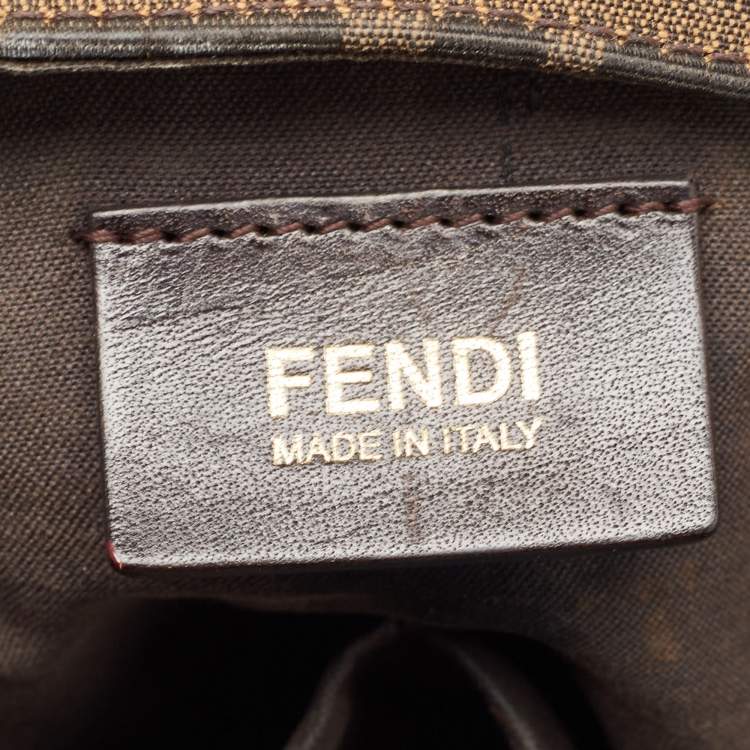 Pre Owned Fendi Tobacco Zucca Canvas and Leather Clasp Shoulder Bag