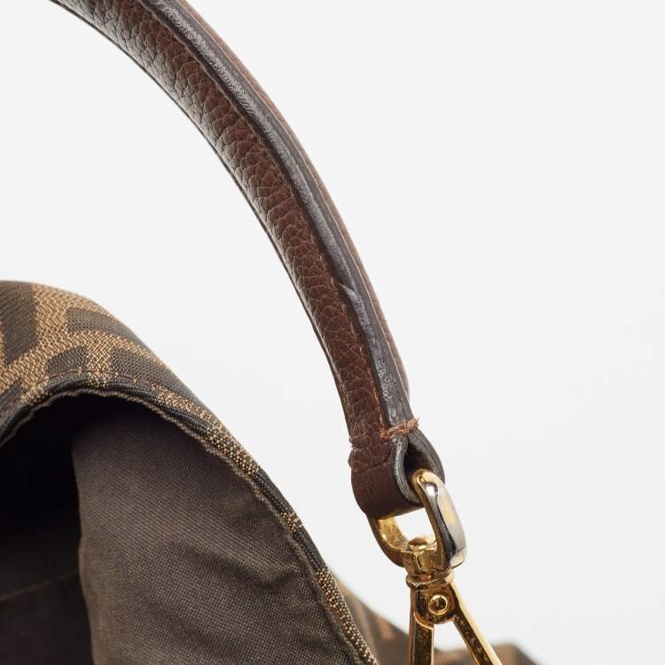 Pre Owned Fendi Tobacco Zucca Canvas and Leather Clasp Shoulder Bag
