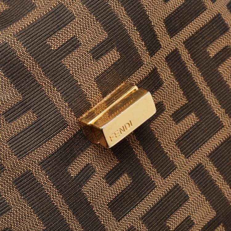 Pre Owned Fendi Tobacco Zucca Canvas and Leather Clasp Shoulder Bag