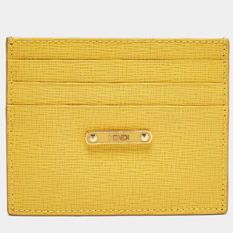 Pre Owned Fendi Yellow Leather Card Holder