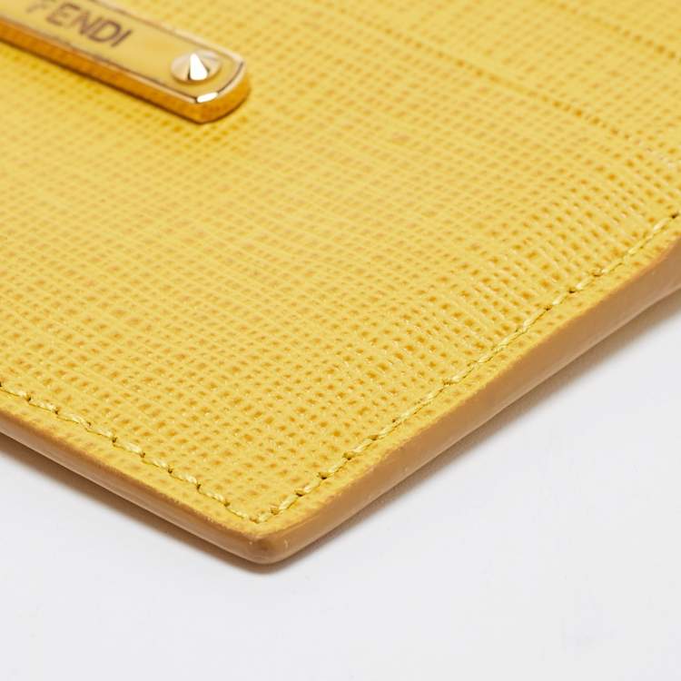 Pre Owned Fendi Yellow Leather Card Holder