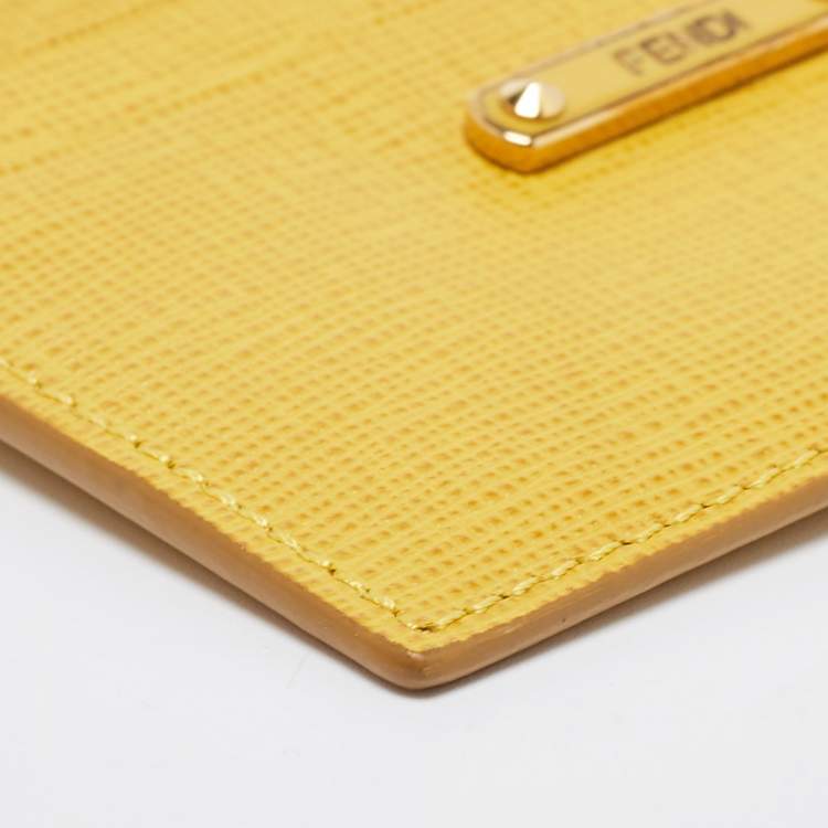 Pre Owned Fendi Yellow Leather Card Holder